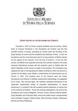 Short History of the Accademia Del Cimento