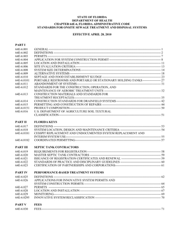 Chaptert 64E-6, Florida Administrative Code, Standards for Onsite Treatment and Disposal Systems