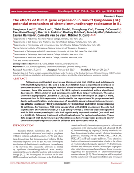 The Effects of DLEU1 Gene Expression in Burkitt Lymphoma (BL): Potential Mechanism of Chemoimmunotherapy Resistance in BL
