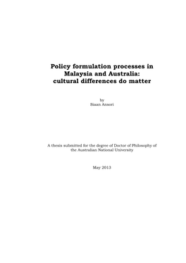 Policy Formulation Processes in Malaysia and Australia: Cultural Differences Do Matter