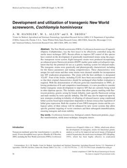 Development and Utilization of Transgenic New World Screwworm, Cochliomyia Hominivorax