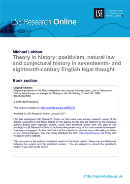 Positivism, Natural Law and Conjectural History in Seventeenth- and Eighteenth-Century English Legal Thought