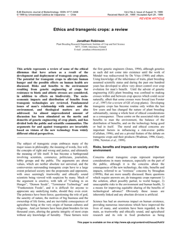 Ethics and Transgenic Crops: a Review