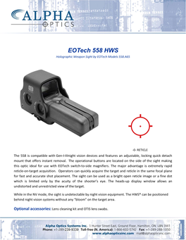 Eotech 558 HWS Holographic Weapon Sight by Eotech Models 558.A65