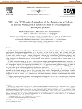 And P700-Induced Quenching of the Fluorescence at 760 Nm in Trimeric