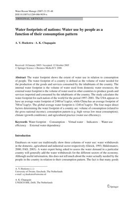 Water Footprints of Nations: Water Use by People As a Function of Their Consumption Pattern