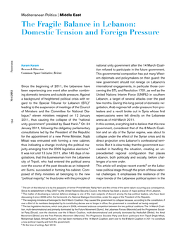 The Fragile Balance in Lebanon: Domestic Tension and Foreign