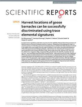 Harvest Locations of Goose Barnacles Can Be Successfully Discriminated