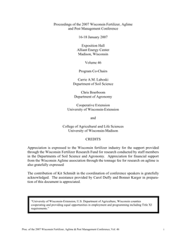 Proceedings of the 2007 Wisconsin Fertilizer, Aglime and Pest Management Conference