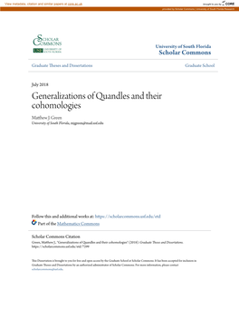 Generalizations of Quandles and Their Cohomologies Matthew .J Green University of South Florida, Mjgreen@Mail.Usf.Edu