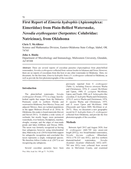 From Plain-Bellied Watersnake, Nerodia Erythrogaster (Serpentes: Colubridae: Natricinae), from Oklahoma Chris T