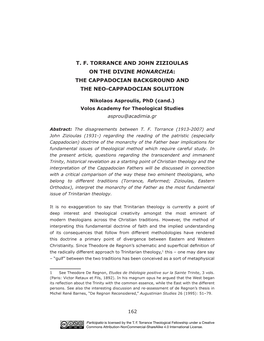 T. F. Torrance and John Zizioulas on the Divine Monarchia: the Cappadocian Background and the Neo-Cappadocian Solution