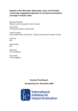 Impacts of the Stimulate, Appreciate, Learn, and Transfer Community Engagement Approach to Increase Immunisation Coverage in Assam, India