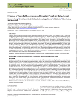 Evidence of Newell's Shearwaters and Hawaiian Petrels on Oahu, Hawaii