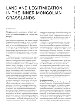Land and Legitimization in the Inner Mongolian Grasslands