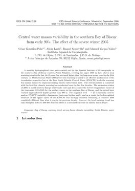 Central Water Masses Variability in the Southern Bay of Biscay from Early 90'S. the Effect of the Severe Winter 2005. ICES C