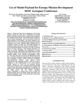 Use of Model Payload for Europa Mission Development IEEE