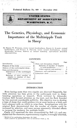 The Genetics^ Physiology^ and Economic Importance of the Multinipple Trait in Sheep'