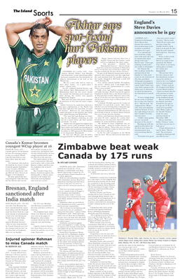 Zimbabwe Beat Weak Canada by 175 Runs