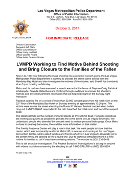 LVMPD Working to Find Motive Behind Shooting and Bring Closure to the Families of the Fallen