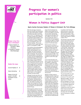 Progress for Women's Participation in Politics