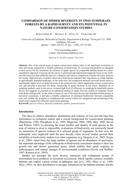 Comparison of Spider Diversity in Two Temperate Forests - 693