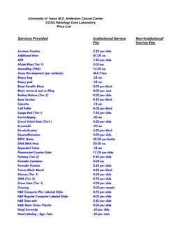 Services Provided Institutional Service Non-Institutional Fee Service Fee