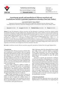 Assessing Age, Growth, and Reproduction of Alburnus Mossulensis and Acanthobrama Marmid (Cyprinidae) Populations in Karakaya Dam Lake (Turkey)