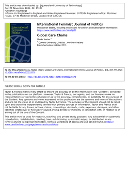 International Feminist Journal of Politics Global Care Chains