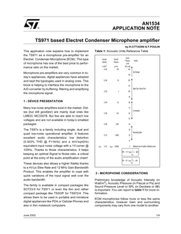 AN1534 TS971 Based Electret Condenser Microphone Amplifier