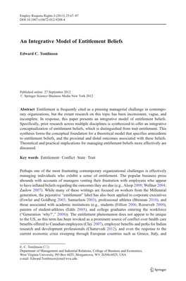 An Integrative Model of Entitlement Beliefs