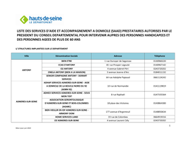 Liste Des Services D'aide Et Accompagnement a Domicile (Saad)