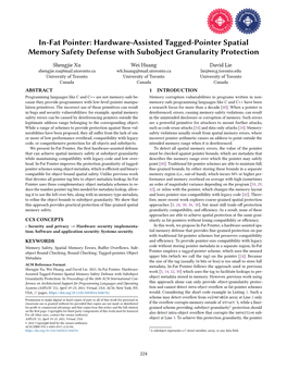 In-Fat Pointer: Hardware-Assisted Tagged-Pointer Spatial Memory Safety Defense with Subobject Granularity Protection