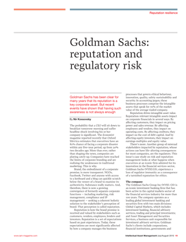 Goldman Sachs: Reputation and Regulatory Risk