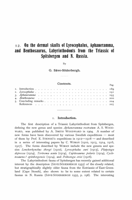 On the Dermal Skulls of Lyrocephalus, Aphaneramma, and Benthosaurus, Labyrinthodonts from the Triassic of Spitsbergen and N