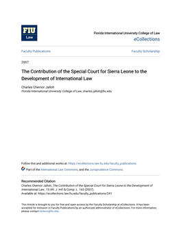 The Contribution of the Special Court for Sierra Leone to the Development of International Law