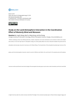 Study on the Land-Atmosphere Interaction in the Coordination Effect of Westerly Wind and Monsoon