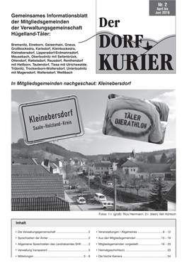 Gemeinsames Informationsblatt Der Mitgliedsgemeinden Der Verwaltungsgemeinschaft Hügelland-Täler