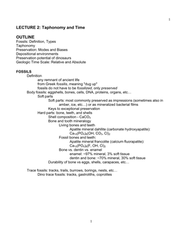 LECTURE 2: Taphonomy and Time OUTLINE