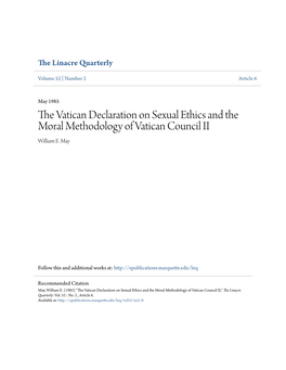 The Vatican Declaration on Sexual Ethics and the Moral Methodology