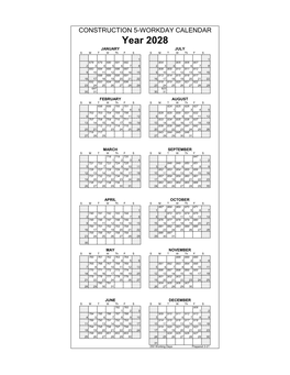 Caltrans Construction 5-Workday Calendar 2028