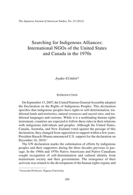 Searching for Indigenous Alliances: International Ngos of the United States and Canada in the 1970S