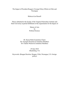 The Impact of President Reagan's Foreign Policy Efforts in Chile And