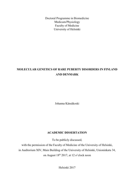 Molecular Genetics of Rare Puberty Disorders in Finland and Denmark