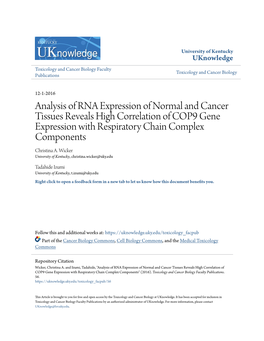 Analysis of RNA Expression of Normal and Cancer Tissues Reveals High Correlation of COP9 Gene Expression with Respiratory Chain Complex Components Christina A