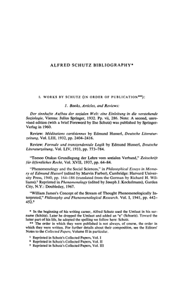 Alfred Schutz Bibliography*