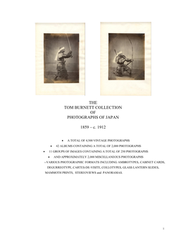 THE TOM BURNETT COLLECTION of PHOTOGRAPHS of JAPAN 1859 – C. 1912