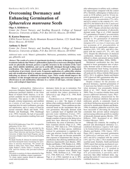 Overcoming Dormancy and Enhancing Germination of Sphaeralcea Munroana Seeds