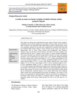 A Study on Some Oro-Facial Variables of Adults of Bonny Ethnic Group in Nigeria