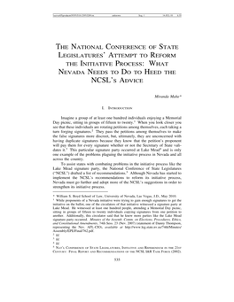 The National Conference of State Legislatures’ Attempt to Reform the Initiative Process: What Nevada Needs to Doto Heed the Ncsl’S Advice